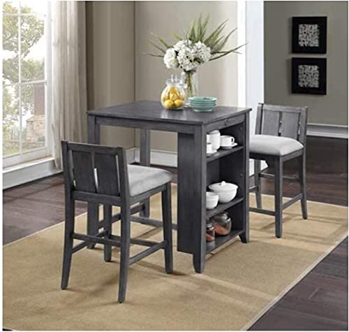 New Classic Furniture Heston Storage Counter Table Set with Two Chairs, 36-Inch, Gray