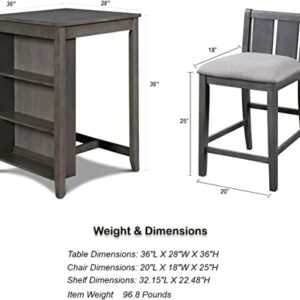 New Classic Furniture Heston Storage Counter Table Set with Two Chairs, 36-Inch, Gray