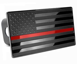 lfparts usa flag emblem metal trailer hitch cover (fits 1.25" receivers, black with red line)