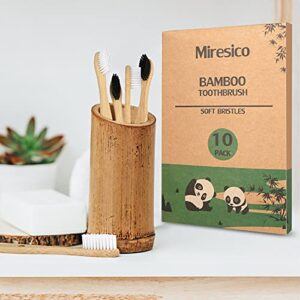 Miresico Bamboo Toothbrushes (10 Piece), BPA Free Toothbrush Medium Soft Bristles Bamboo, Eco-Friendly, Natural, Green Tooth Brushes, Biodegradable, Compostable & Organic Charcoal Wooden Tooth Brush