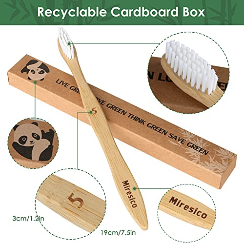 Miresico Bamboo Toothbrushes (10 Piece), BPA Free Toothbrush Medium Soft Bristles Bamboo, Eco-Friendly, Natural, Green Tooth Brushes, Biodegradable, Compostable & Organic Charcoal Wooden Tooth Brush