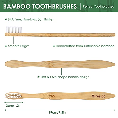 Miresico Bamboo Toothbrushes (10 Piece), BPA Free Toothbrush Medium Soft Bristles Bamboo, Eco-Friendly, Natural, Green Tooth Brushes, Biodegradable, Compostable & Organic Charcoal Wooden Tooth Brush