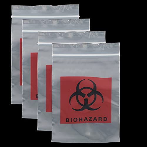 Biohazard Specimen Bags Laboratory Sample Bag with Biohazard Logo Printing Zip Lock Top Plastic Pouch Bags Printed Polyethylene Transport Bags for Shipping Packaging Specimens 3 x 5 inch (Pack of 400)