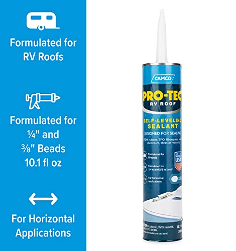 Camco Self-Leveling RV Roof Sealant | Creates a Strong Seal Along Your RV's Roof Edges, Vent Pipes & Air Vents | Easy to Apply | for Horizontal Applications (41464), White