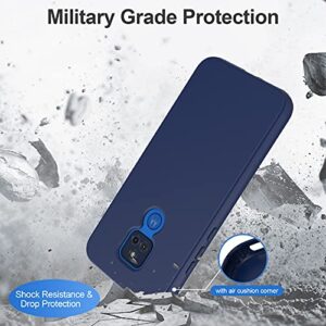 for Moto G Play 2021 Case with Built-in Screen Protector, Full Body Protection Shockproof Cover Case, [Rugged PC Front Bumper + Soft TPU Back Cover] Armor Protective Phone Case (Navy Blue)