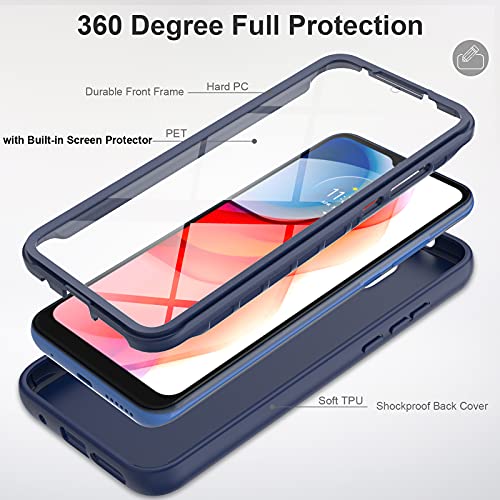 for Moto G Play 2021 Case with Built-in Screen Protector, Full Body Protection Shockproof Cover Case, [Rugged PC Front Bumper + Soft TPU Back Cover] Armor Protective Phone Case (Navy Blue)