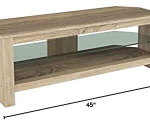 AVF CA115GOX-A Stand, Rustic Sawn Oak with Glass Shelf, Sizes – 27”, 32”, 37”, 39”, 40”, 42”, 46”, 47”, 50”, 55”. for TVs with Wide feet, Please Measure to Assure fit