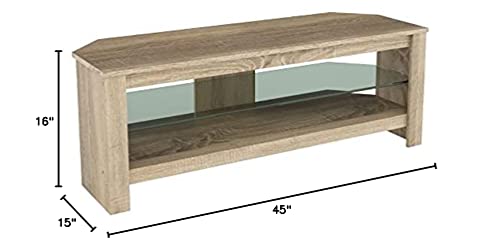 AVF CA115GOX-A Stand, Rustic Sawn Oak with Glass Shelf, Sizes – 27”, 32”, 37”, 39”, 40”, 42”, 46”, 47”, 50”, 55”. for TVs with Wide feet, Please Measure to Assure fit