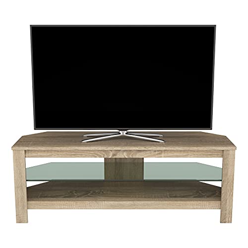 AVF CA115GOX-A Stand, Rustic Sawn Oak with Glass Shelf, Sizes – 27”, 32”, 37”, 39”, 40”, 42”, 46”, 47”, 50”, 55”. for TVs with Wide feet, Please Measure to Assure fit