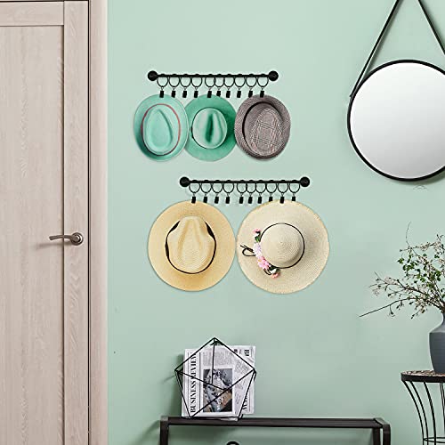 Viklluyr Hat Wall Rack Cap Organizer: Baseball Hat Racks Display Holder with 20 Hooks - Modern Metal Black Hats Storage Wall Mounted Caps Hanger Set of 2 for Closet Door Bedroom Entryway Laundry