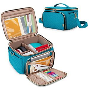 luxja carrying case compatible with cricut joy and easy press mini, carrying bag with supplies storage sections, teal