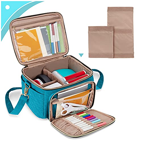 LUXJA Carrying Case Compatible with Cricut Joy and Easy Press Mini, Carrying Bag with Supplies Storage Sections, Teal