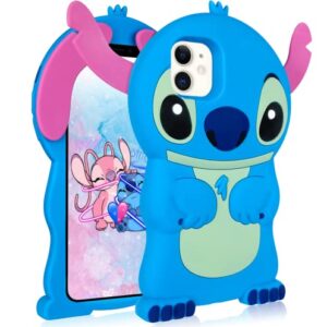 Lupct Blue Silicone Case for iPhone 11 3D Cartoon Animal Cute Funny Soft Cases Kawaii Character Cover, Fun Cool Skin Shell for Kids Teens Girls Boys for iPhone 11