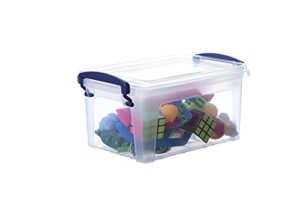 superio plastic storage box, clear container bin with lid, 1.75 quart, small stackable tote with snap lock handles