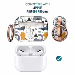 wenew Protective Case Cover for Apple Airpods Pro 2019, Cute Fadeless Patterns Shockproof Hard Case Cover with Portable Keychain for Girls Women Men (Cute Dino)
