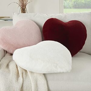 Mina Victory Deep Red Modern Faux Rabbit Fur Heart 18"X18" Throw Pillow