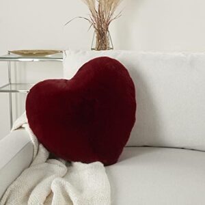 Mina Victory Deep Red Modern Faux Rabbit Fur Heart 18"X18" Throw Pillow