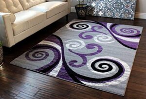 masada rugs, stephanie collection area rug modern contemporary design 1100 grey white black purple (8 feet x 10 feet)