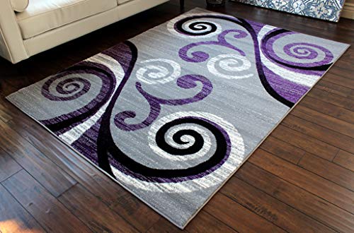 Masada Rugs, Stephanie Collection Area Rug Modern Contemporary Design 1100 Grey White Black Purple (8 Feet X 10 Feet)