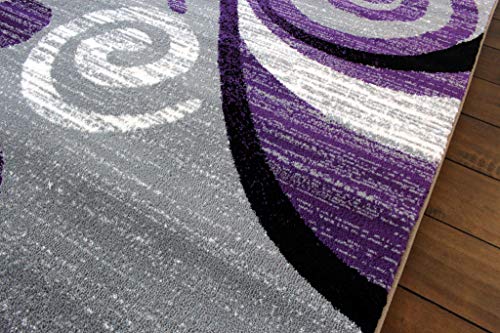Masada Rugs, Stephanie Collection Area Rug Modern Contemporary Design 1100 Grey White Black Purple (8 Feet X 10 Feet)