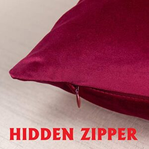 Elegant Comfort Pack of 2, Velvet Soft Solid Decorative Square Throw Pillow Covers Set Cushion Case for Sofa Bedroom Car, 20 x 20, Burgundy