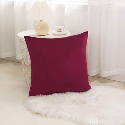 Elegant Comfort Pack of 2, Velvet Soft Solid Decorative Square Throw Pillow Covers Set Cushion Case for Sofa Bedroom Car, 20 x 20, Burgundy