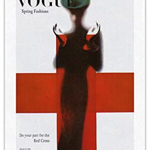 Fashion Magazine - March 15, 1945 - Red Cross Spring Issue - Vintage Magazine Cover by Erwin Blumenfeld - Premium Unryu Rice Paper Art Print 18 x 24 in