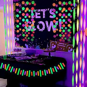 UNIIDECO Over 70 Pieces Glow In The Dark Party Supplies, Neon Paper Decorations, Candyland Birthday Kit, Euphoria Black Light Blacklight Room Decor, Garland Streamers Decoration Backdrop Accessories