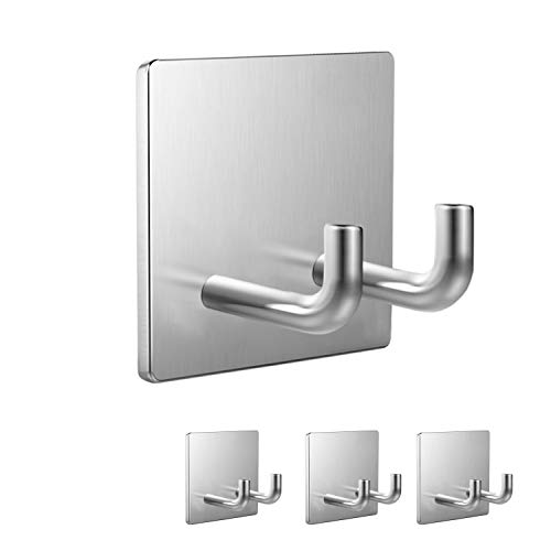 JQML,JQMLBrushed Stainless Steel self-Adhesive Heavy-Duty Hook,Waterproof,Oil-Proof,Anti-Corrosion,no Punching,Bathroom and Kitchen Wall Hook,Suitable for Towels,Bathrobes,Tableware (Double Hook)