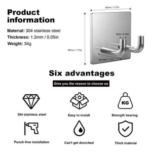 JQML,JQMLBrushed Stainless Steel self-Adhesive Heavy-Duty Hook,Waterproof,Oil-Proof,Anti-Corrosion,no Punching,Bathroom and Kitchen Wall Hook,Suitable for Towels,Bathrobes,Tableware (Double Hook)