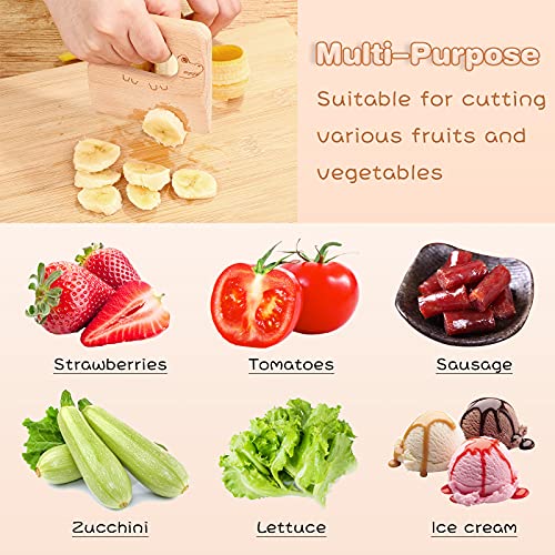 Honoson 4 Pieces Wooden Kids Knife 2 Patterns Safe Cutting Knife Wooden Cooking Chopper Kitchen Tools for Toddlers Cutting Fruit and Vegetable, for 2-8 Years Old