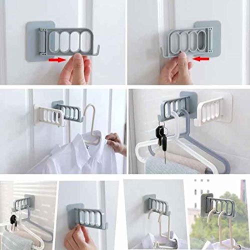 JEONSWOD Hanger Hooks, Clothes Storage Rack, Multi Function Self Adhesive Wall Hanging Coat Plastic Clothes Dryer Rack Hanging Holder (Color : White)