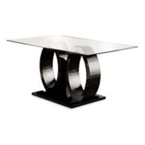 bowery hill contemporary tempered glass top double pedestal dining table in black