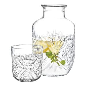 ons elite bedside water carafe with glass set - glass carafe 16 oz/cup 4.5 oz - bedside carafe pitcher and cup - night carafe with glass - beautiful gift box (orchid)