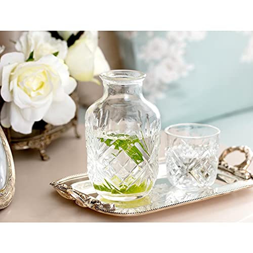 ONS ELITE Bedside Water Carafe with Glass Set - Glass Carafe 16 oz/Cup 4.5 oz - Bedside Carafe Pitcher and Cup - Night Carafe with Glass - Beautiful Gift Box (ORCHID)