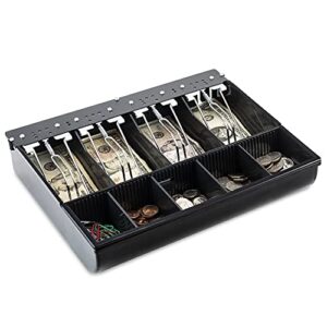 cash drawer tray - 11.7 x 10.3 x 2.3 inch cash register insert - 4 bill / 5 coin replacement cash tray for volcora 13” fully-removable drawers - stainless steel currency compartment money storage