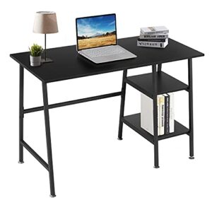 vecelo home office computer desk writing study workstation with 2 tier storage shelves on left or right, industrial simple style wood table & metal frame, black, 43 in x 20 in x 30