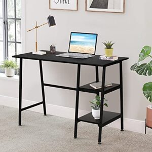 VECELO Home Office Computer Desk Writing Study Workstation with 2 Tier Storage Shelves on Left or Right, Industrial Simple Style Wood Table & Metal Frame, Black, 43 in x 20 in x 30