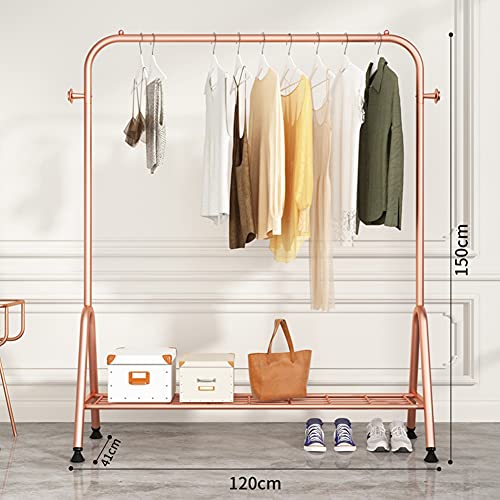 AKDXM Metal Hanger Drying Rack Independent Coat Rack Weighing 90Kg Clothes Rail with Rail 4 Hooks Multifunctional Practical Bedroom Single-Pole Hanger Suitable Small Spaces,Rose Gold,120x41x150cm