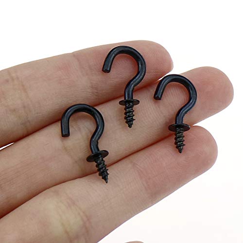 Mini Ceiling Screw Hooks, 200 Pieces 1/2 Inch Cup Hooks Screw-in Hooks for Hanging Plants Mug Arts Decorations, Black