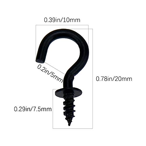 Mini Ceiling Screw Hooks, 200 Pieces 1/2 Inch Cup Hooks Screw-in Hooks for Hanging Plants Mug Arts Decorations, Black