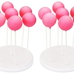 NANGOPOP 2 Pack Cake Pop Stand - 7 Hole Wood Lollipop Holder Display Round Candy or Sucker Stand for Wedding, Birthday Party, White