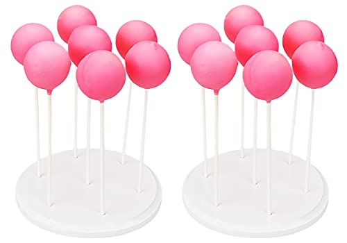 NANGOPOP 2 Pack Cake Pop Stand - 7 Hole Wood Lollipop Holder Display Round Candy or Sucker Stand for Wedding, Birthday Party, White