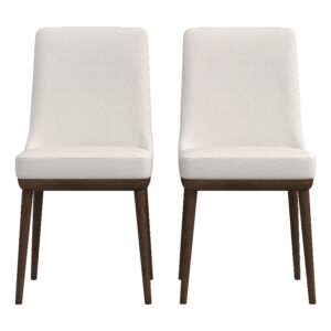 pemberly row mid century modern grayson beige upholstered fabric kitchen and dining chairs with walnut finish (set of 2)