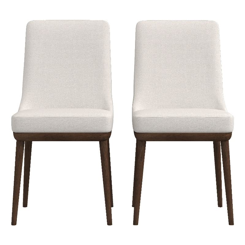 Pemberly Row Mid Century Modern Grayson Beige Upholstered Fabric Kitchen and Dining Chairs with Walnut Finish (Set of 2)