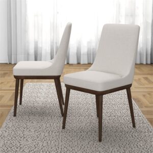 Pemberly Row Mid Century Modern Grayson Beige Upholstered Fabric Kitchen and Dining Chairs with Walnut Finish (Set of 2)