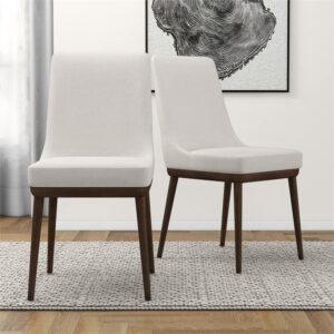 Pemberly Row Mid Century Modern Grayson Beige Upholstered Fabric Kitchen and Dining Chairs with Walnut Finish (Set of 2)