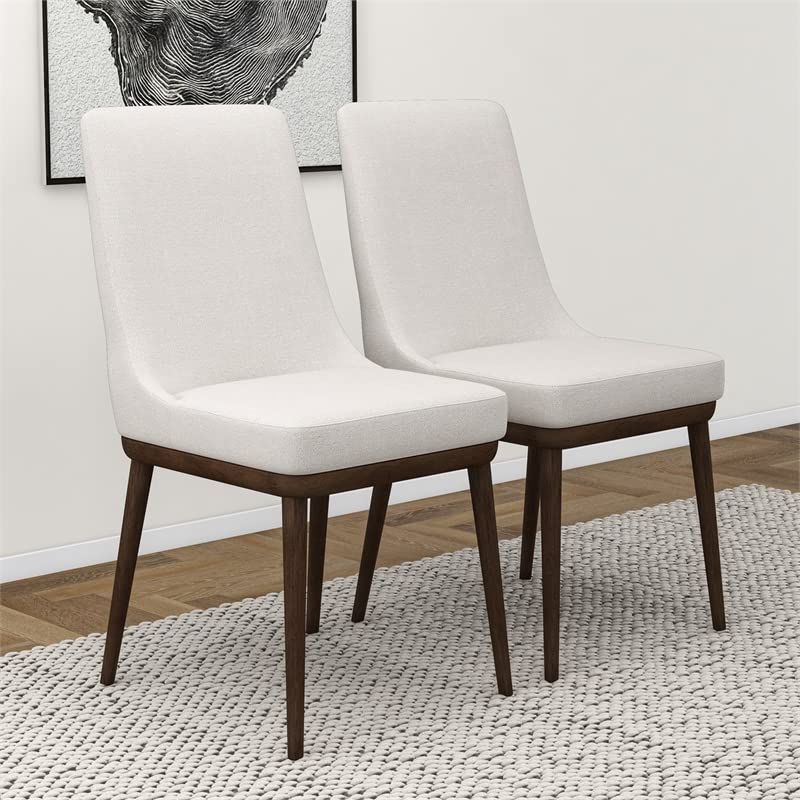 Pemberly Row Mid Century Modern Grayson Beige Upholstered Fabric Kitchen and Dining Chairs with Walnut Finish (Set of 2)