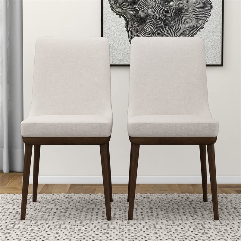Pemberly Row Mid Century Modern Grayson Beige Upholstered Fabric Kitchen and Dining Chairs with Walnut Finish (Set of 2)
