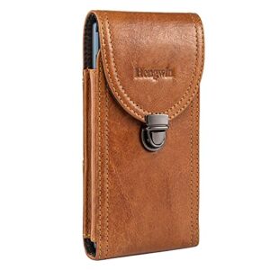 hengwin genuine leather vertical cell phone holster samsung galaxy a72 a52 a12 a32 s21+ s22 ultra note 20 ultra moto one 5g lg stylo 6 oneplus nord n10 belt case pouch with belt clip loop holder brown